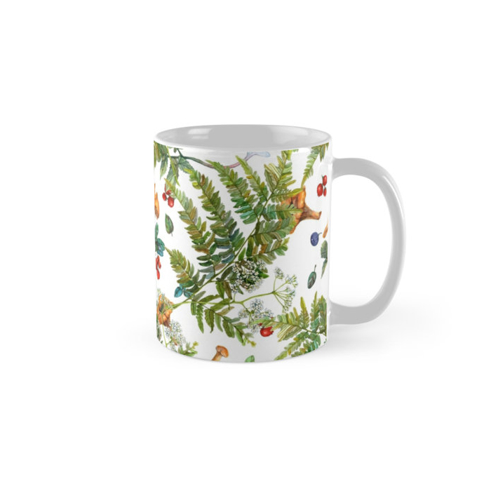 Mug with berries, mushrooms and plants pattern